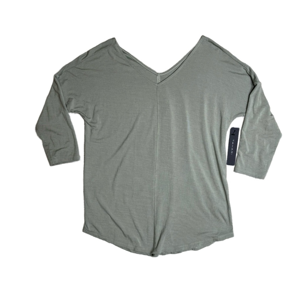 Tahari Short Sleeve Tee Shirt Women’s Army Green V-Neck S‎ $34